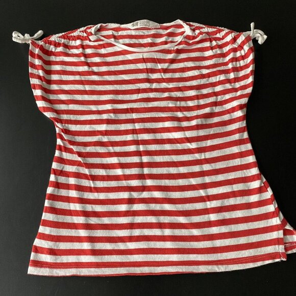 H&M Red and White Striped Cap Sleeved Top Size 4-6 - Picture 1 of 4
